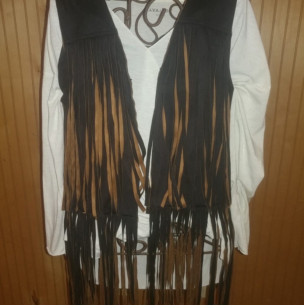 Boho leather fringe western vest